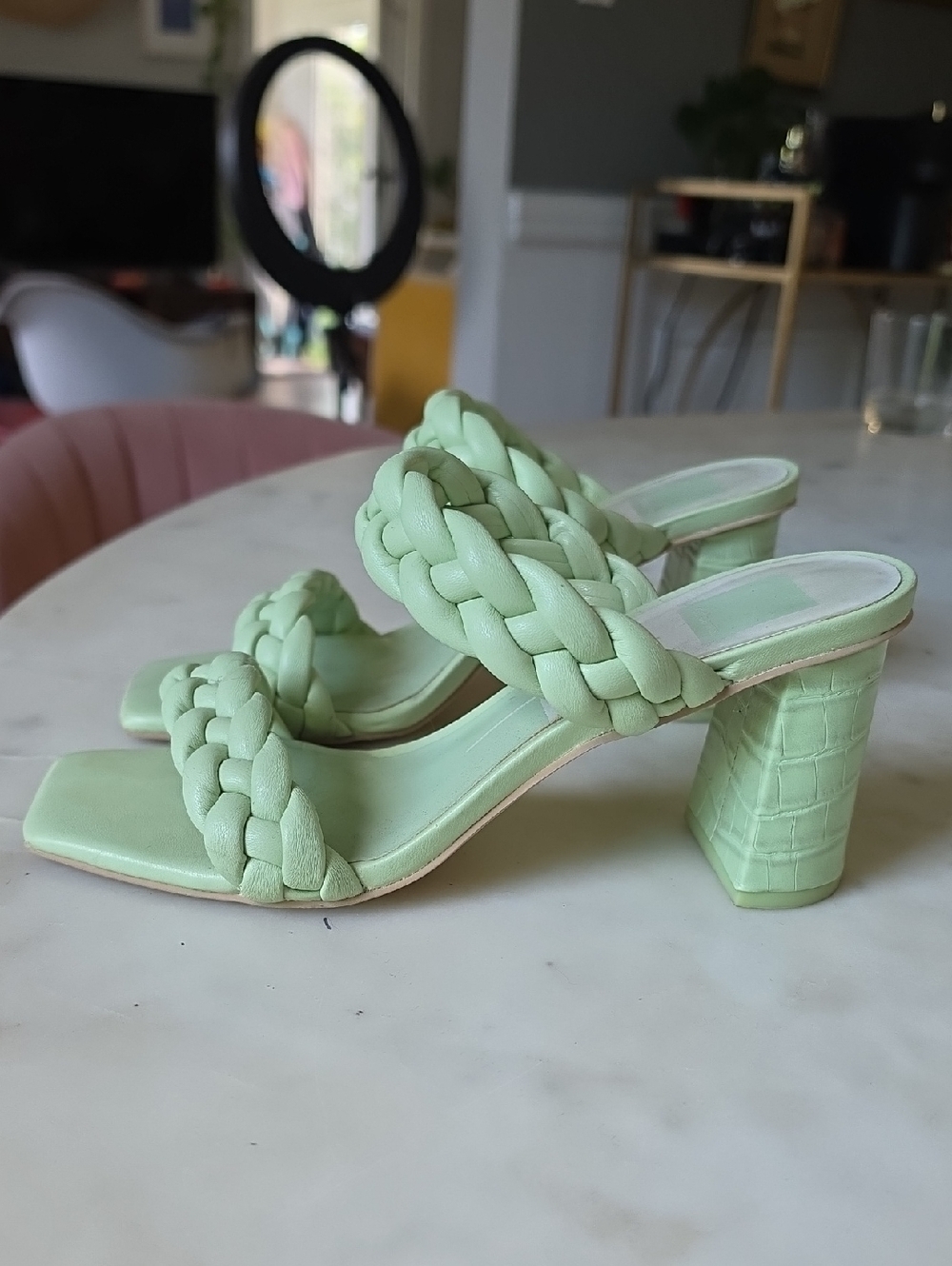 Dolce Vita Braided Two-Strap Block Heel Mules in Mint Size 8